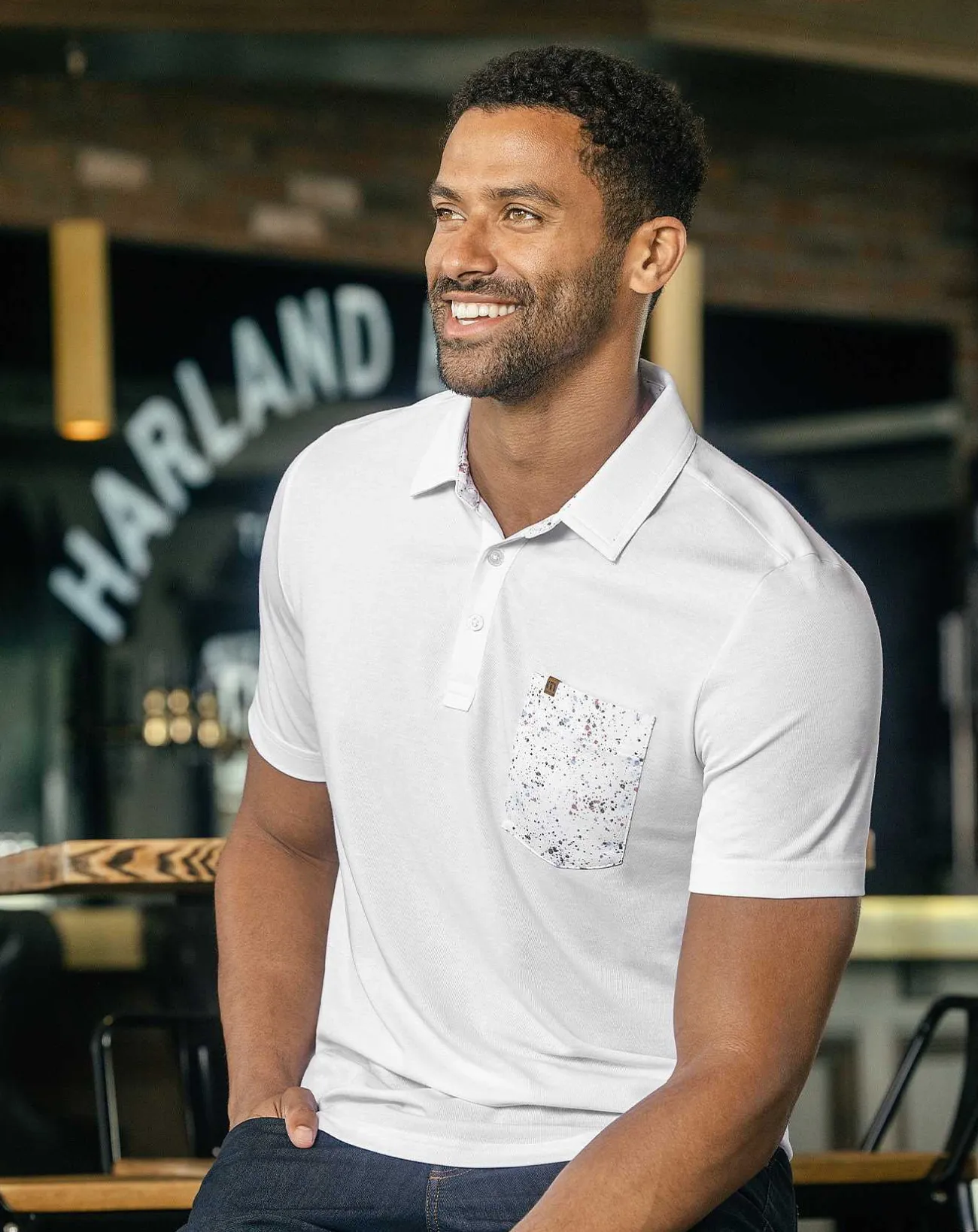 TravisMathew Polos>Splatter Pocket Polo
